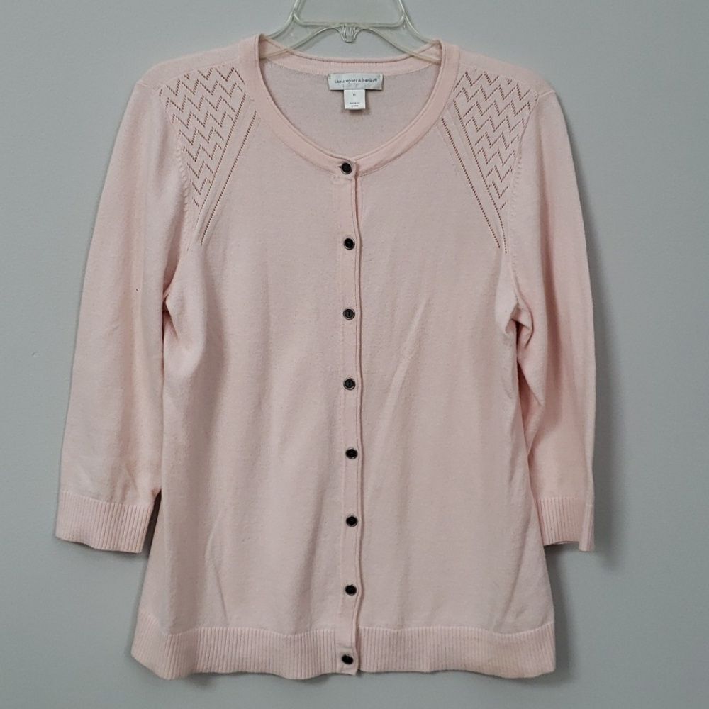 Christopher & Banks Cardigan Sweater Womens Med Blush Pink Cutout Design